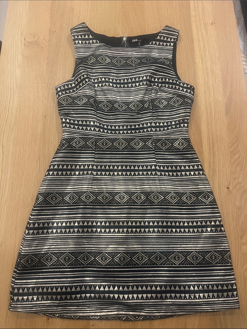 Ina Black and White Geometric Sleeveless Sheath Dress